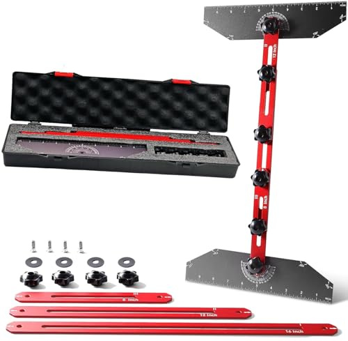Stair Tread Template Tool - Upgrade Solid Stair Tread Gauge, Shelf Layout Tool & Stair Tread Template Tool Jig, Stair Tread Measuring Tool Compatible with Many Types of Layout Projects (Red)