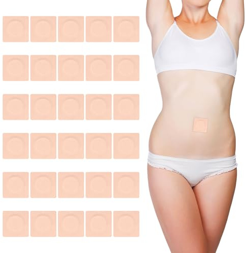 30 Stück Rizinusölpackungen für Den Bauchnabel, 8 x 8 cm Rizinusöl Pflaster Auslaufsicher Augfähig Selbstklebend Ölfreie Rizinusölpflaster aus Baumwolle ohne Öl für Den Bauchnabel (Hautfarbe)
