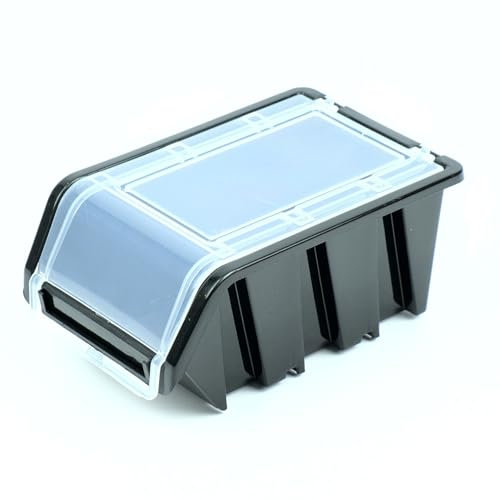 Valle Verde Stapelbox, Lagerbox, Sortimentskasten mit Klappdeckel - Mehrzweckbox für Kleinteile, Schrauben - Werkstatteinrichtung - Kunststoff - 195 x 120 x 90 mm, Schwarz, 10 Stück