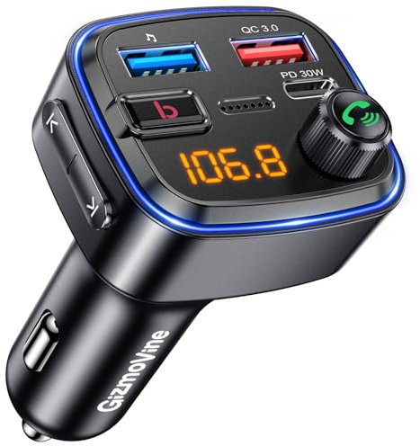 Gizmovine Trasmettitore FM Bluetooth Auto, Dispositivo BT per Auto Accendisigari, Rafforzamento del Basso, Collegare Telefono alla Macchina, USB C QC PD 30W Adattatore Radio per Autoradio