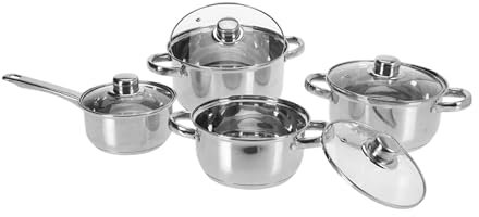 Well Home Batería de cocina de 8Pcs en acero inoxidable con fondo encapsulado