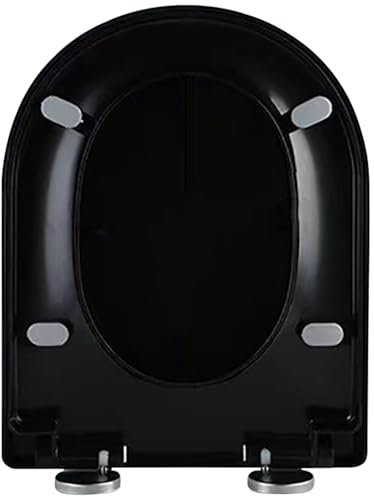 ViQutrg Sedile WC Nero A Forma di D, Coperchio WC con Chiusura Ammortizzata, 4 Cuscinetti Antiscivolo E Cerniera Regolabile, Facile Pulizia, Fissaggio Superiore del Coperchio del Water del Bagno