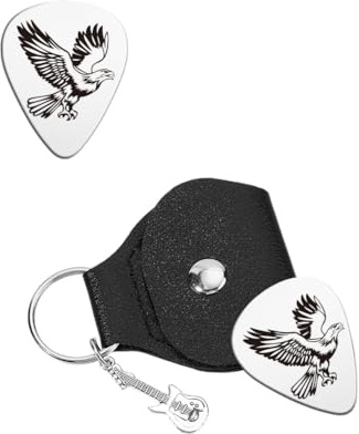 UNICRAFTALE 1 Stück Gitarrenplektren Geschenke Edelstahl Gitarrenplektren Adler Plektrum Gitarrenset Mit PU Lederetui Personalisiertes Katzenplektrum Für Gitarrenspieler Geburtstagsgeschenk