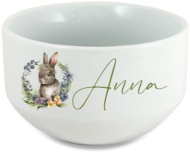 Bol Céramique 650 ml Personnalisé - Design Lapin avec Prénom - Cadeau Idéal de Pâques Durable et Mémorable
