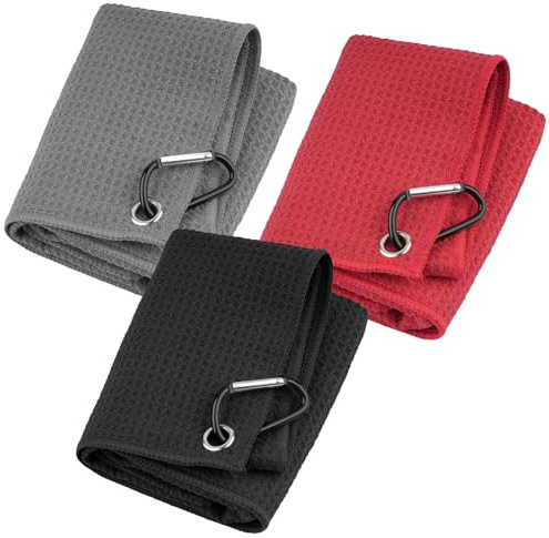 Weysoo Golf Towel 3 PCS, 40 X 40CM Microfiber Golf Towels with Carabiner Clip for Hanging on Golf Club Bag,Golf Accessories Gifts for Men|Women|Husband| Boyfriend |Dad |Golfers