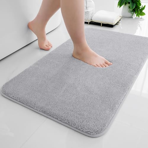 OLANLY Badematte rutschfeste,weicher Flauschiger Badezimmerteppich Wasserabsorbierend Badteppich maschinenwaschbar Badvorleger für Dusche,Badewanne und Toilette, Grau, 50 x 75 cm