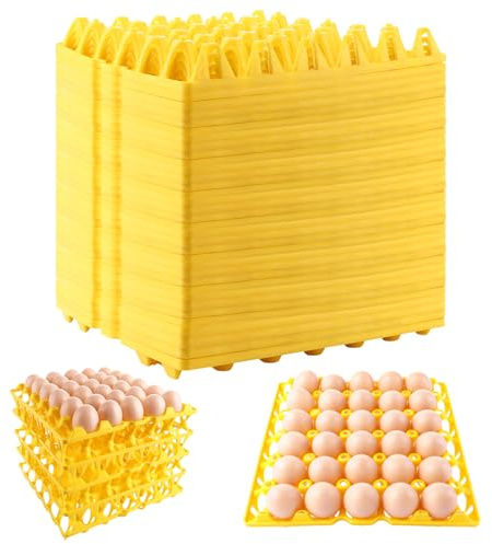 CYEER Lot de 20 Plateaux à Œufs en Plastique pour 30 Œufs – Casiers Empilables Jaunes pour Transport & Stockage – Alvéoles Robustes pour Ferme, Marché & Réfrigérateur – Réutilisables