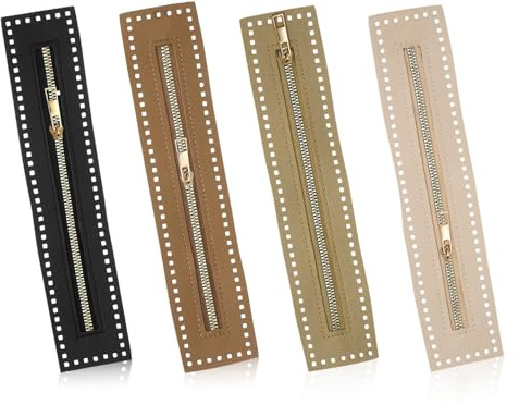 4 Colors Pu Leather Zipper, 27 × 5.9 cm Sewing Coil Bulk Zipper Frame for Crochet Handbags with PU Leather Frame for Bag DIY Craft Accessories
