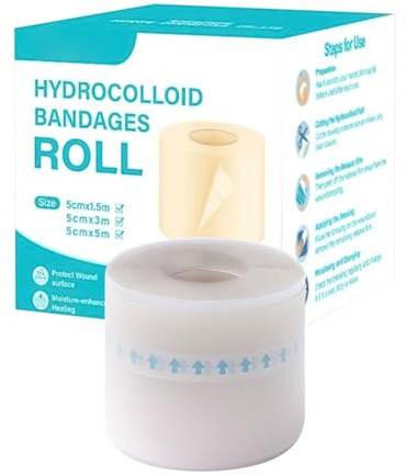 Rollo Hydrocoloide para Cuidado de Heridas | Ancho 5cm Cinta Hidrocoloide - Parche Flexible y Cortable para Heridas en Dedos del Pie, Talón, Atletas, Hombres, Ancianos, Piel Sensible, Granos y Cortes