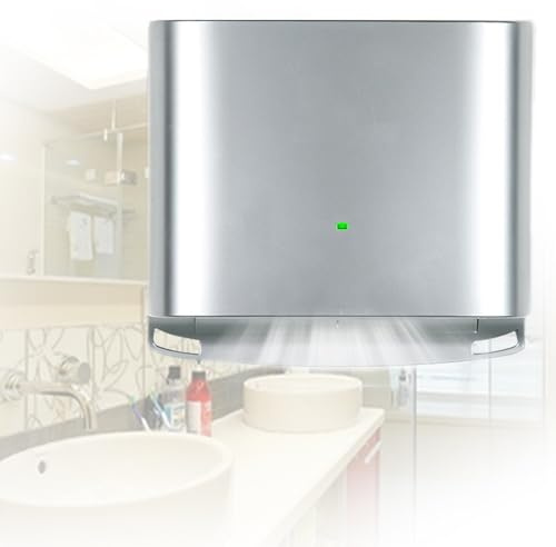 DPLXQPP Asciugamani Elettrico Silenzioso (70db) con Sensore Automatico,Rilevamento 10-15cm,Flusso Aria 80m/S E Protezione Surriscaldamento,per Bagni Domestici E Uffici Silver