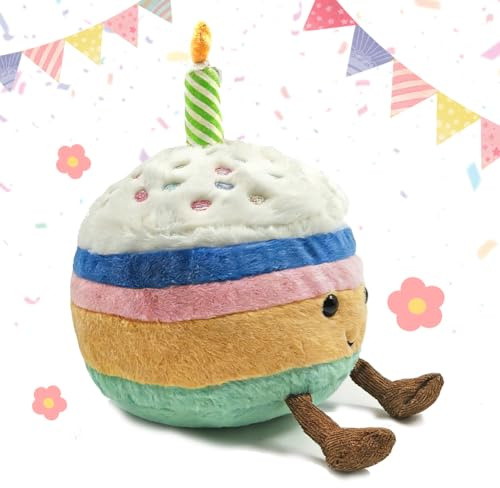 HTGWCG Peluche gâteau, Peluche gâteau d'anniversaire, Happy Birthday Animal en Pelu-Che,Oreiller Doux, poupée Jouet 3D,Pelu-Che gâteau Souriant, Cadeaux d'anniversaire créatifs pour Enfants