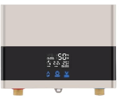Elektronischer Durchlauferhitzer 6000W Instant Warmwasserbereiter Mini Heizgerät mit Fernbedienung und Touchscreen für Bad Küche Dusche 22.3x6.5x17.5cm Gold