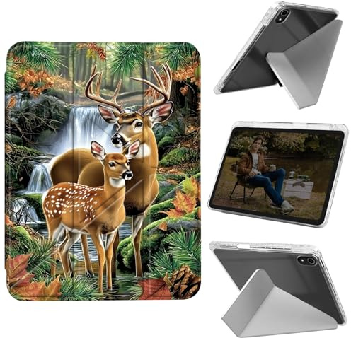 Cdkfxjy Tablet Case for iPad Air 13 inch M2 2024 - Folding Y-Shaped, Hard Transpatent Back, Mulit Angle Stand, Protective Cover with Pencil Holder - Deer by Forest Stream