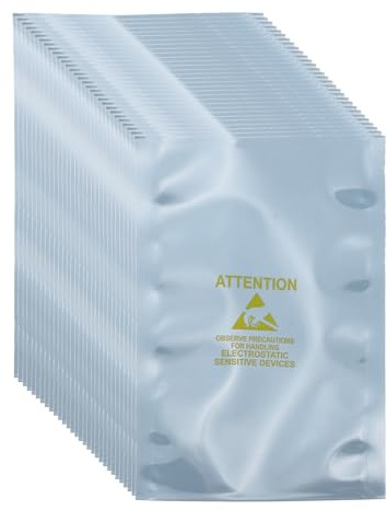 sourcing map 100 bolsas antiestáticas de 3.1 x 4.7 pulgadas, bolsa de blindaje ESD con etiquetas para disco duro, disco duro, SSD, placas base de dispositivos electrónicos, gris plateado