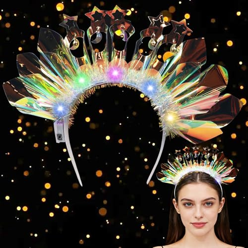 Diadema de Corona Luminosa, Diadema LED Diosa de La Libertad, Disfraz de Carnaval Para Mujer con Patrón de Estrella y Luna Para Rave Halloween Celebración de año Nuevo Celebraciones de Bodas