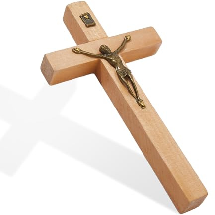 DICOSMETIC Small Wooden Wall Cross 15.1x8x2.2cm St Benedict Crucifix Wood Cross with Alloy Jesus Catholic Crucifix for Wall Religious Christmas Easter Gift for Home and Office Decor