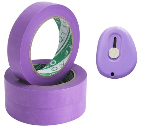 KQDRAVINE Målningstejp 24 mm x 50 m, 3 rullar maskeringstejp med minifräs, värmebeständig maskeringstejp målare, papperstejp för målning renoveringar, tejpmålare, lila