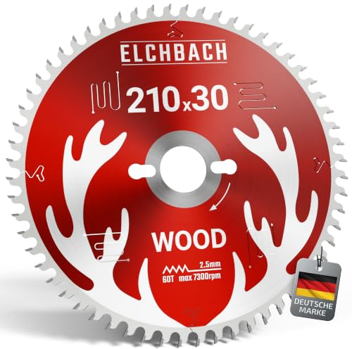 Elchbach® Holz Kreissägeblatt 210×30 mm Hartmetall - Ideal für Hart- und Weichholz - Sägeblatt 210x30 Holz für Präzisionsschnitte - kompatibel als Kappsäge Sägeblatt für Bosch & Makita