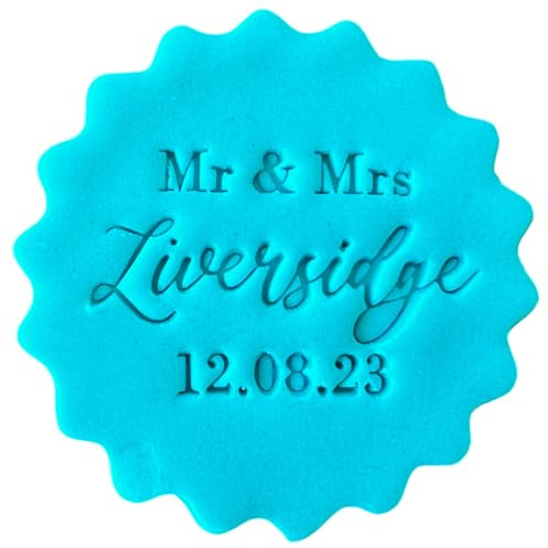 Personalised Wedding Cookie Stamp with Free Scallop Cutter, Collection 1, 5cm Acrylic Biscuit Embosser, Food-Safe Plastic Baking Tool, Fits M&S All Butter Biscuits (Design 3)