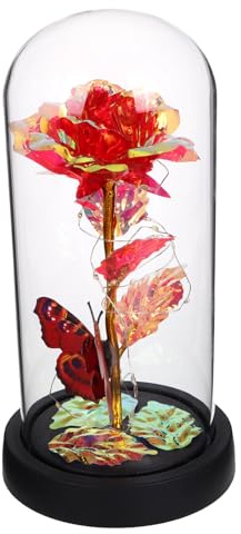 NUOBESTY Rose Éternelle sous Cloche en Verre Guirlande LED Décoration Artisanale Colorée pour Intérieur Présent Romantique de Saint-Valentin Fleur Préservée avec Ornements Décoratifs