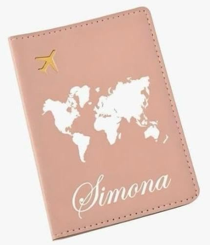 Custodia Passaporto in Similpelle Personalizzabile con nome o sigle– Porta documenti da Viaggio – Protezione Elegante, Rosa – Regalo viaggiatori, Amico, Amica, Fratello, Sorella