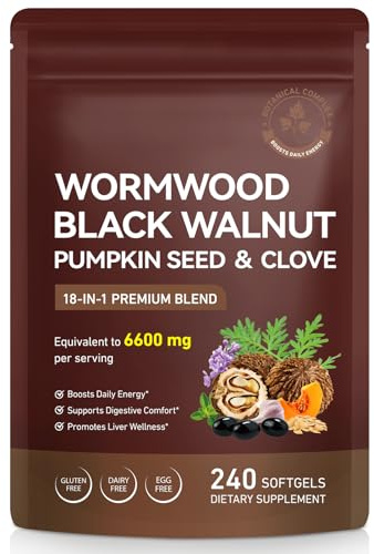 Wormwood Black Walnut Clove Cleanse for Humans, 18 in 1 Herbal Digestive Purify & Intestinal, Rapid Gut Cleanse & Digestive Health with Clove, Garlic, Turmeric, Pumpkin Seed, Oregano, Berberine & More