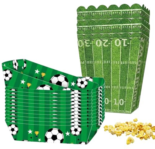 18 Piezas Decoración Cumpleaños Fútbol: 12 Cajas de Patatas Fritas y 6 Cajas de Palomitas, Bandejas de Cartón para Fiesta Temática Fútbol Niños, Recipientes Desechables Diseño Césped Super Bowl