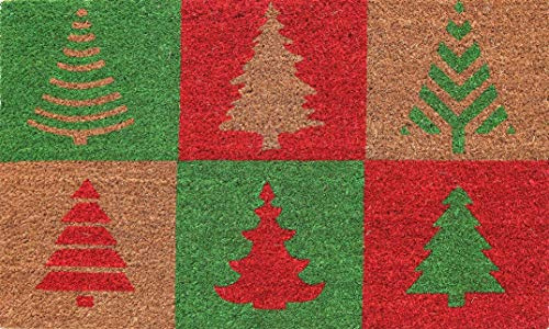 Coco&Coir Door Mat | Non-Slip | Thick Coir | Premium Quality | Rubber Backed | Eco-Friendly | Indoor | Outdoor | Heavy Duty | Christmas Theme | Xmas Entrance Door Mat | 45 x 75 cm (Christmas Tree)