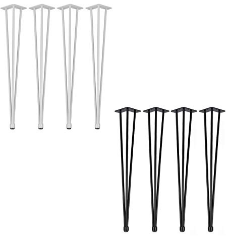 Natural Goods Berlin 4X Hairpin Legs Adjustable | Tischbeine Höhenverstellbar | 12mm Stahl | Esstisch, Schreibtisch, Tischgestell, Tischkufen DIY (40cm - 3 Streben - Sitzbank/Couchtisch, Weiß)