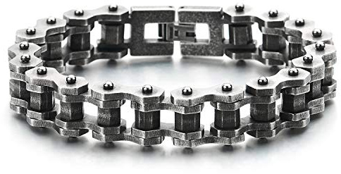 COOLSTEELANDBEYOND Klassiker Herren-Armband Fahrradkette Hexagon Motorradkette aus Edelstahl Rauhe Oberfläche 22cm Lang