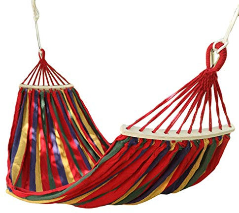 LvRaoo Brasilianische Hängematte Garten Stabhängematte Gestreifte Einzelne Hängesessel für Indoor Balkon Outdoor Reise Camping Wandern (Rot gestreift, 185 * 80CM)