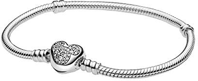 PANDORA Moments Disney Micky Maus Schlangen-Gliederarmband mit Herzverschluss aus Sterling Silber/Größe: 21cm
