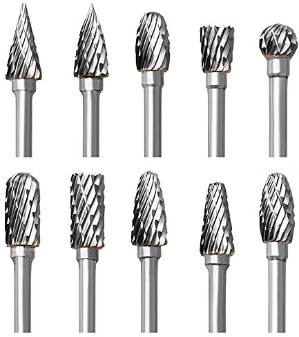Hartmetall Frässtifte Set für Dremel, 10 Stück Holz Metall Fräser mit 1/8 Schaft für DIY-Holzbearbeitung, Schnitzen, Gravieren, Bohren, Metallbearbeitung