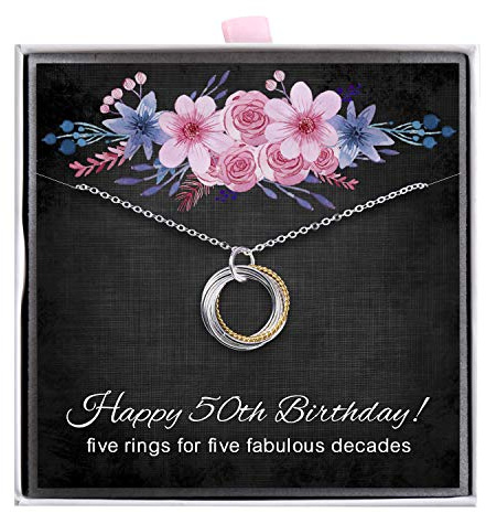 ALoveSoul 50th Birthday Gifts for Women - 925 Sterling Silver 5 Interlocking Circles Necklace, Gifts for Her, Ladies Birthday Gifts Ideas