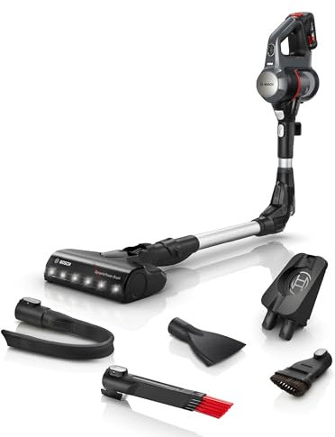 Bosch Unlimited Serie 7, Scopa Elettrica Senza Fili, Batteria Ricaricabile 3,0 Ah, Flex Tube, Aspirapolvere Portatile dal Design Leggero, Accessori, Luci LED, Grigio Scuro, BCS711A