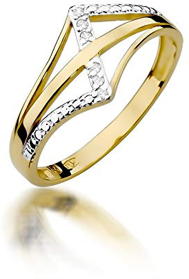 MARKO Damen goldring aus Gelbgold für Damen mit 0,03 Karat Diamanten Ring 14 Karat Gold (585) Goldring mit Box Goldring für Fraue (Gelbgold, 63 (20.2))