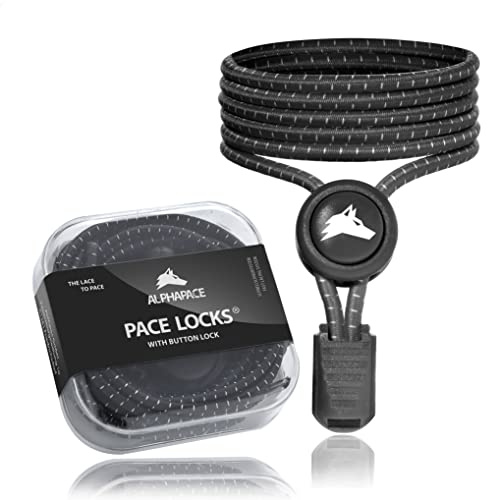 ALPHAPACE Pace Locks med knapplås, elastiska skosnören utan knytning med snabblås, skoband utan snören, sport, ungdom och äldre, 120 cm, Svarta W/W ränder, Einheitsgröße