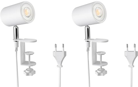 ledscom.de 2x Klemmleuchte WAIKA, Schalter, weiß matt, inkl. LED GU10 Lampe, 535lm weiß