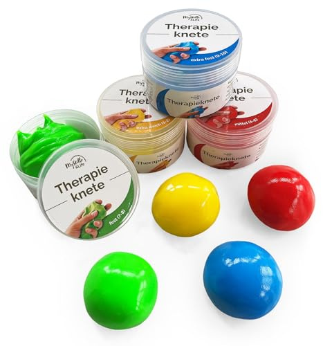 4er Set Premium Therapieknete, geruchlos vegan rückstandsfrei, 4 Farben und Härtegrade, DBT Skills Anti Stress, je 50g, Gegen Anspannung und für mehr Beweglichkeit und Konzentration