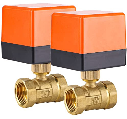 SWAWIS 2 Wege Zonenventil Kugelventil Motorkugelhahn DN25 G1 Zoll AC 230V | Elektrisches Ventil Motorventil Messing Absperr Umschalt Zweiwegeventil für Flusssteuerung 2 Stück