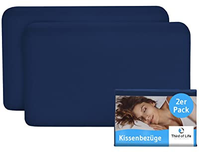 Kissenbezug 40x25 Nachtblau Doppelpack, Perfekt für VOLAR Reise-Kissen, Baumwolle (Double Jersey), Bügelfrei & trocknergeeignet, Kissenhüllen 2er Set mit Reißverschluss, Oeko-Tex Zertifiziert