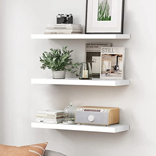 YARUKIMA Floating Shelves Wall Mounted Set of 3,Wood Storage Shlef for Wall,Space Saving Wall Shelf for Bathroom Bedroom Kitchen Storage Rack with Invisible Brackets.