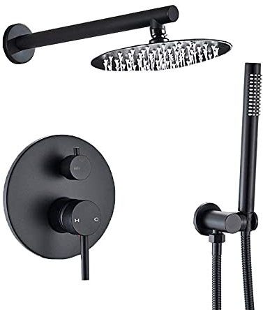 Duschsystem Wand Schwarz Badezimmer Dusche Wasserhahn Messing matt Schwarz Brausegarnitur Regendusche Mischbatterie Dusche 2-Auslauf Wasser Messing Wasserhahn Messing, 12 Zoll Typ A