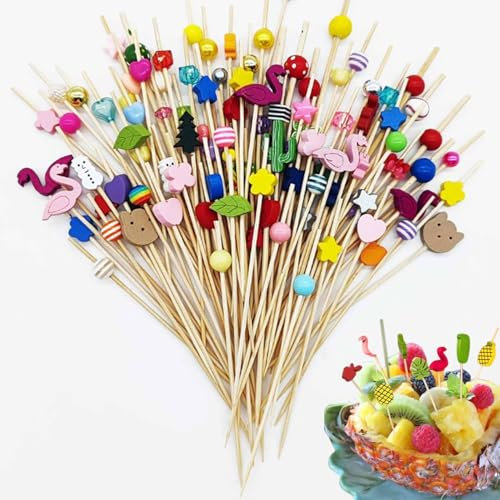 100 Stück 12cm Cocktailspieße,Holz Obst Fingerfood Sticks,Gemischte Farbe Cocktail Sticks,Holz Fingerfood Spieße,Gut für Grillgerichte,Obstspieße,Vorspeisen,Cocktaildekoration,für Partydekoration