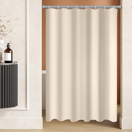 Lerores Duschvorhang 120x200cm Beige, Beschwerter Saum Antischimmel Textil, Wasserabweisend, Waschbar Polyester Stoff Badevorhänge für Badezimmer, Badewanne mit 8 Duschvorhangringe