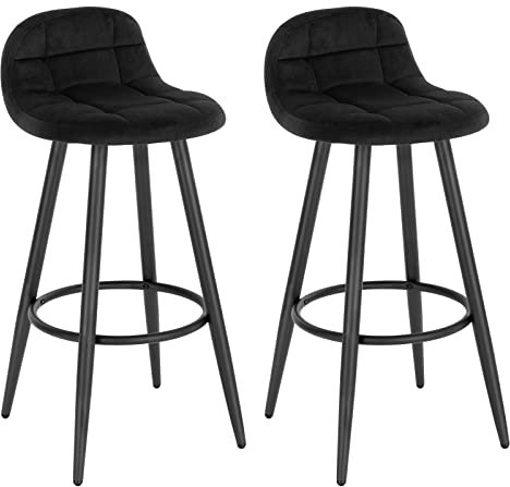 WOLTU Barhocker 2er Set, Barstuhl mit Samtbezug, gepolsterter Küchenhocker, mit Rückenlehne und Fußstütze, Design Hocker, Tresenhocker, Thekenhocker, Sitzhöhe 70 cm, Schwarz BH364sz-2