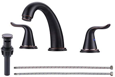 WOWOW Widespread Bathroom Faucet Oiled Rubbed Bronze Bathroom Sink Faucet 3 Hole Vanity Faucets 2 Handle Basin Faucet 8 Inch Mixer Tap with Pop Up Drain and Supply Hose