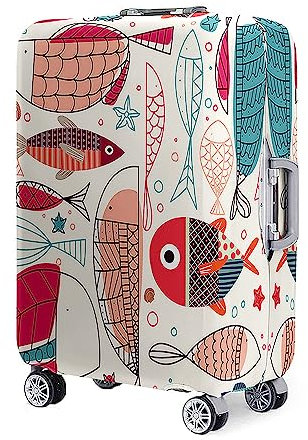 Surwin 3D Druck Reise Kofferschutzhülle Waschbare Reisetasche Kofferbezug Elastisch Kofferhülle Gepäck Cover Reisekoffer Hülle Schutz Bezug Schutzhülle (XL (30-32 Zoll),Bunte Fische)