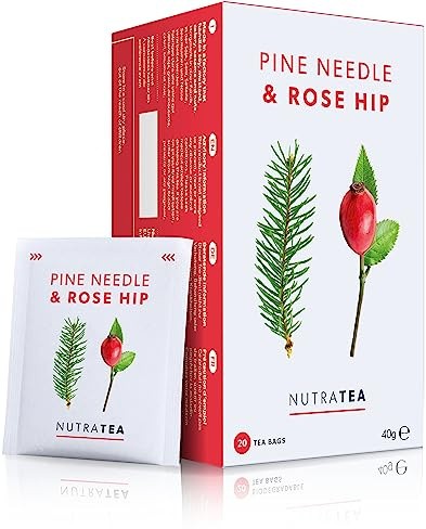 Nutra Tea Hagebutten & Kiefernnadeln Tee - Hagebuttentee zur Unterstützung des Immunsystem & Zellschutz - 120 Verpackte, Wiederverwendbare Teebeutel - Kräutertee - (6 Packung) | Kiefernnadel-Teemischung, einzeln verpackte Teebeutel, botanischer Aufguss, koffeinfrei, frischer Geschmack, veganfreundlich