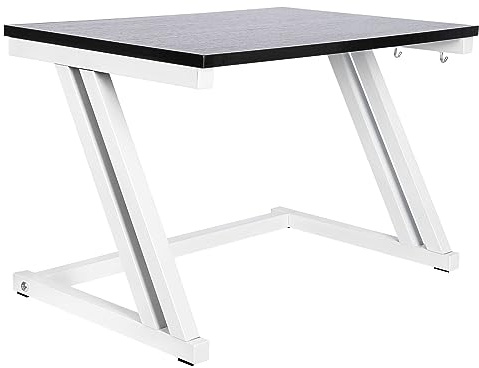 THINFAR Stabiles Regal aus Holz für Mikrowelle, mit Haken, Halterung für Mikrowelle, 2 Ebenen (57 x 38 x 38 cm, Z, Weiß + Nussbaum) Schwarz